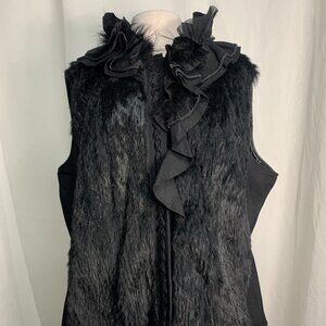 Tahari Black Vest with Fur Collar